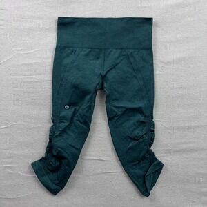 Lululemon In The Flow Crop II Leggings Dark Forest Green Ruched Seamless Mens 4